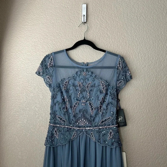 NWT Adrianna Papell Women's Beaded Bodice Formal Maxi Dress with GGT Skirt Blue - Picture 11 of 12